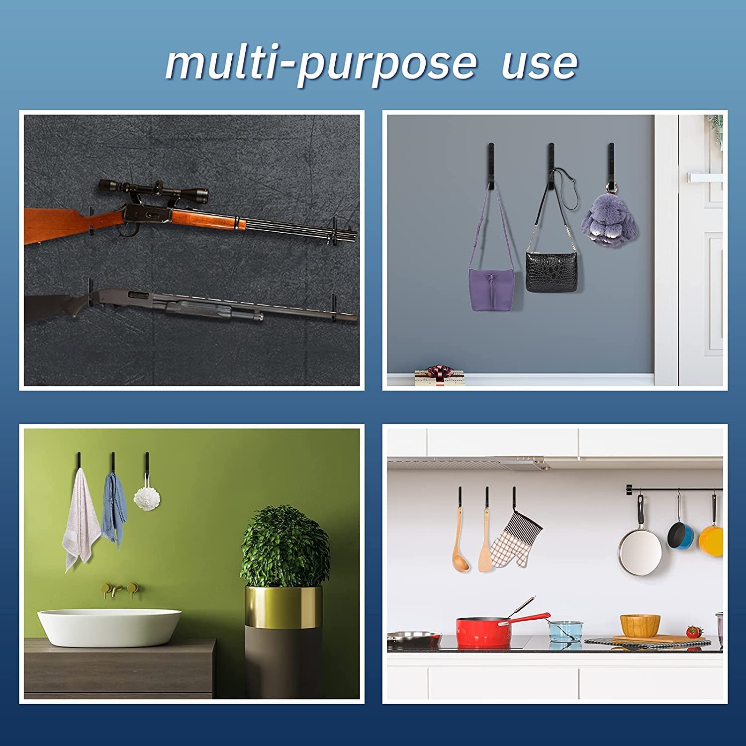 Crochets muraux horizontaux pour fusils de chasse et fusils, supports multi-usages en acier 