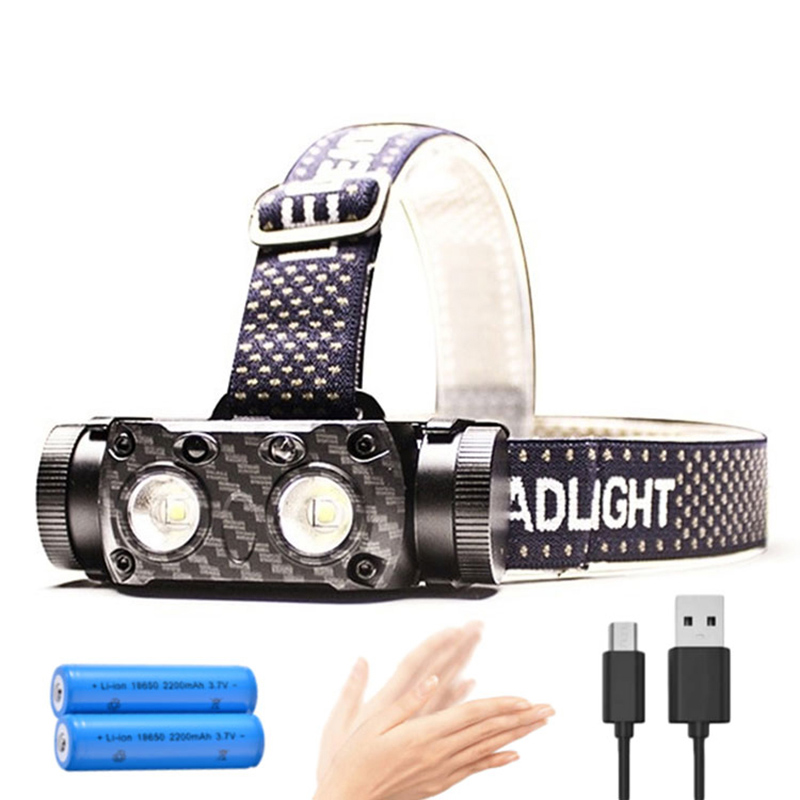 Lampe frontale de charge multifonction à double LED avec capteur de mouvement