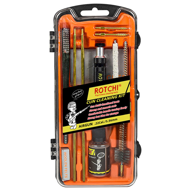 Kit de nettoyage pour fusil, étui orange, bouteille d'huile