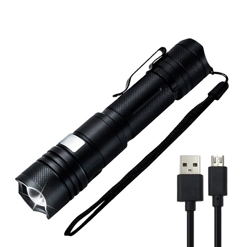 Lampe de poche zoom étanche à LED rechargeable par USB